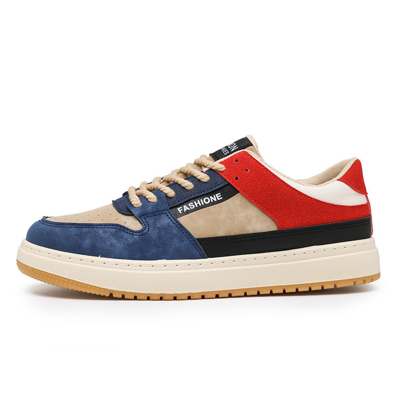 Autumn Casual Lace-Up Men's Sports Shoes in Khaki Green, Red & Blue