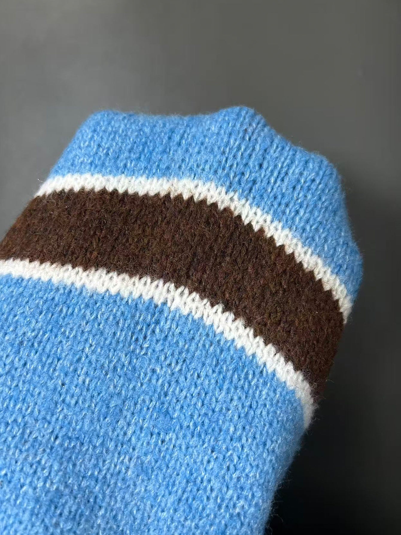 Retro Striped Half-button Polo-neck Sweater For Women