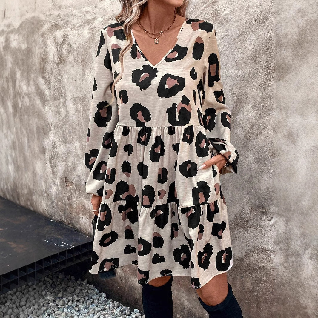 Leopard Print Long Sleeve Dress Women