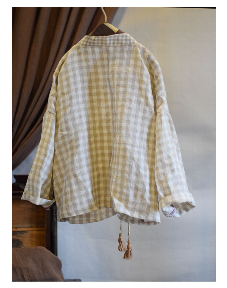 Pure Linen Lace-up Tassel Women's Shirt Top