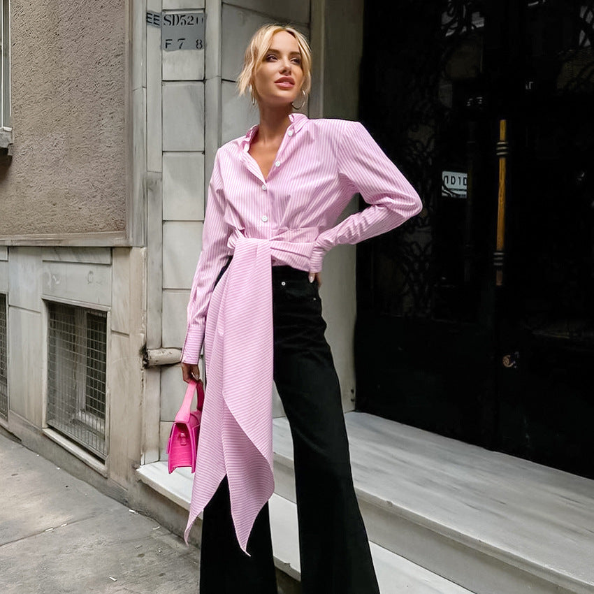 Design Sense French Style Tied Striped Shirt