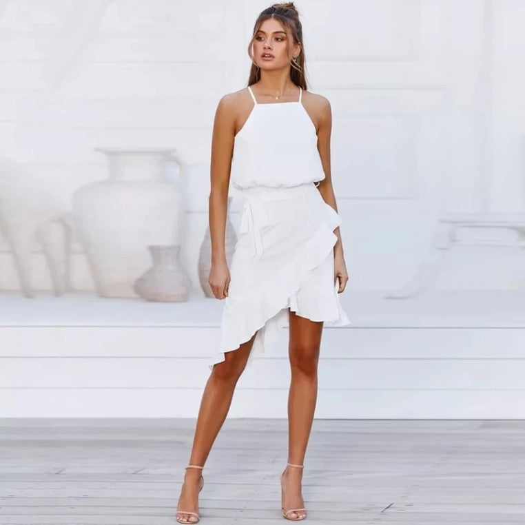 Sleeveless polka dot lace dress