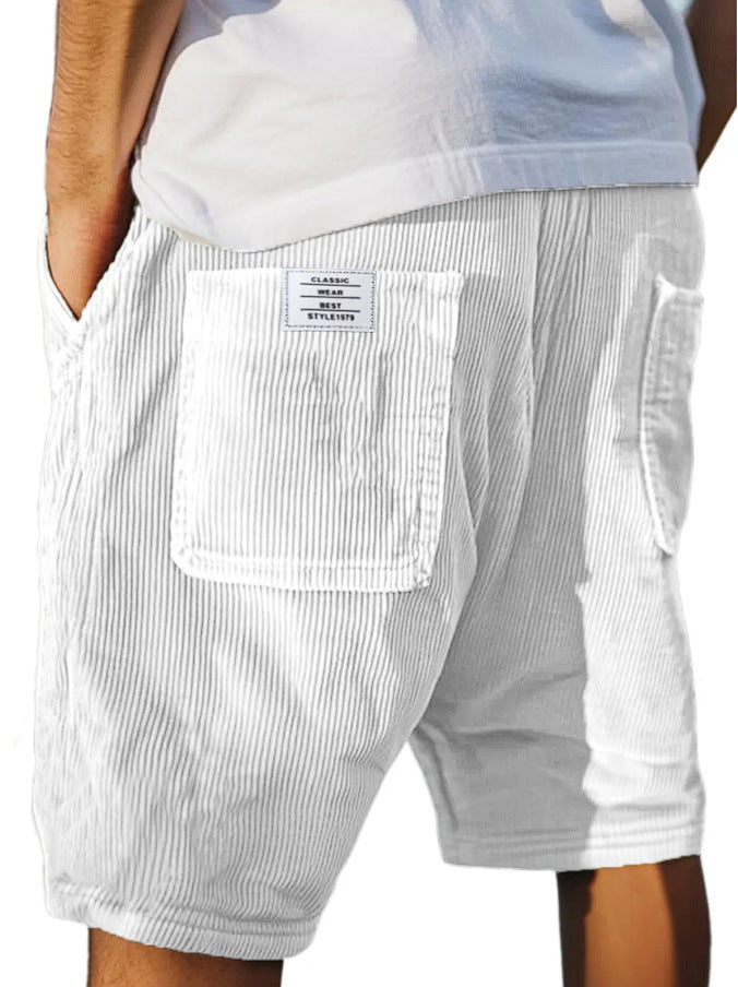 Men's Multi-pocket Embroidery Mark Corduroy Shorts