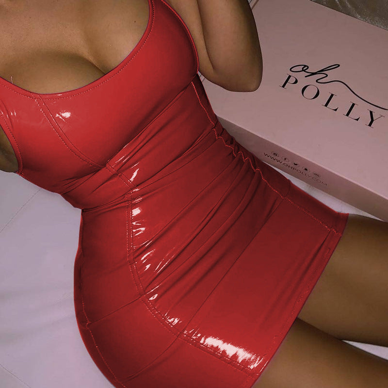 Sexy Tight Leather Hip Skirt Party Festival Dresses