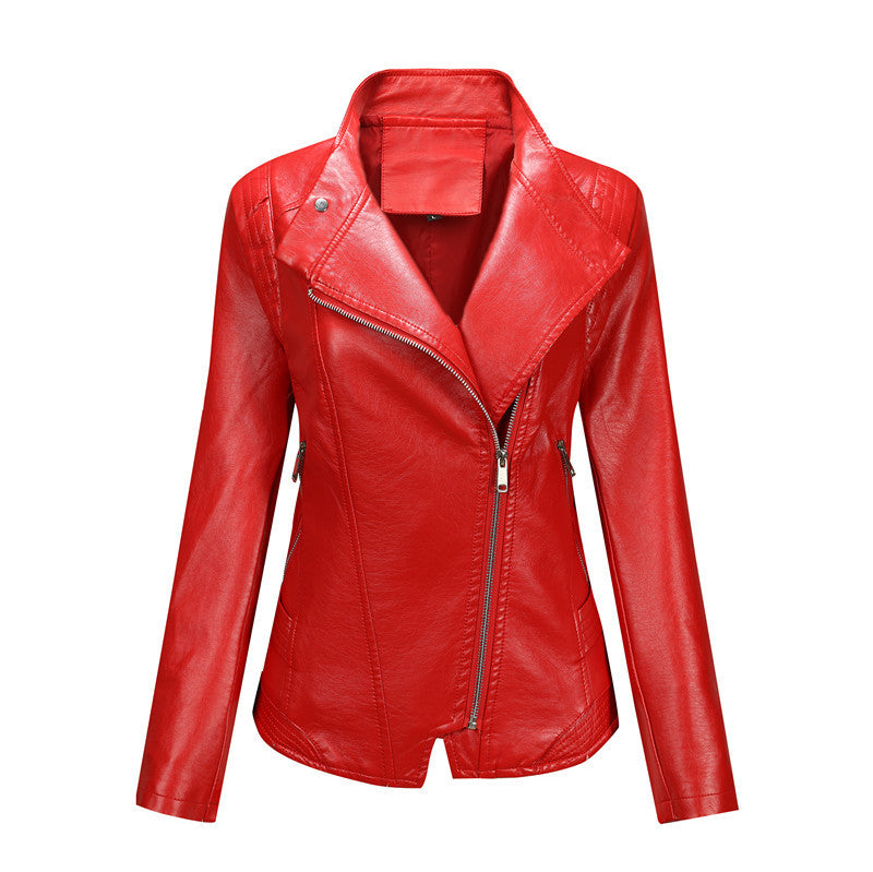 Women's Fashion Casual Solid Color Leather Coat