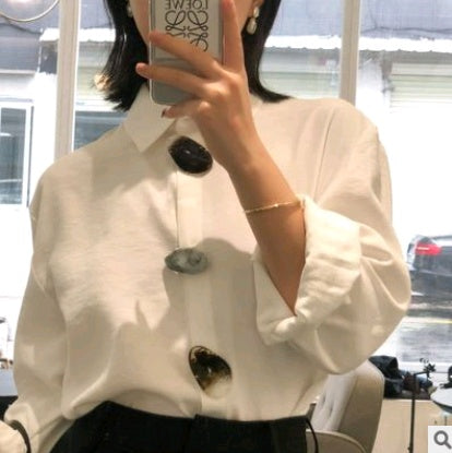 Ladies temperament women's POLO collar glass buckle shirt shirt women
