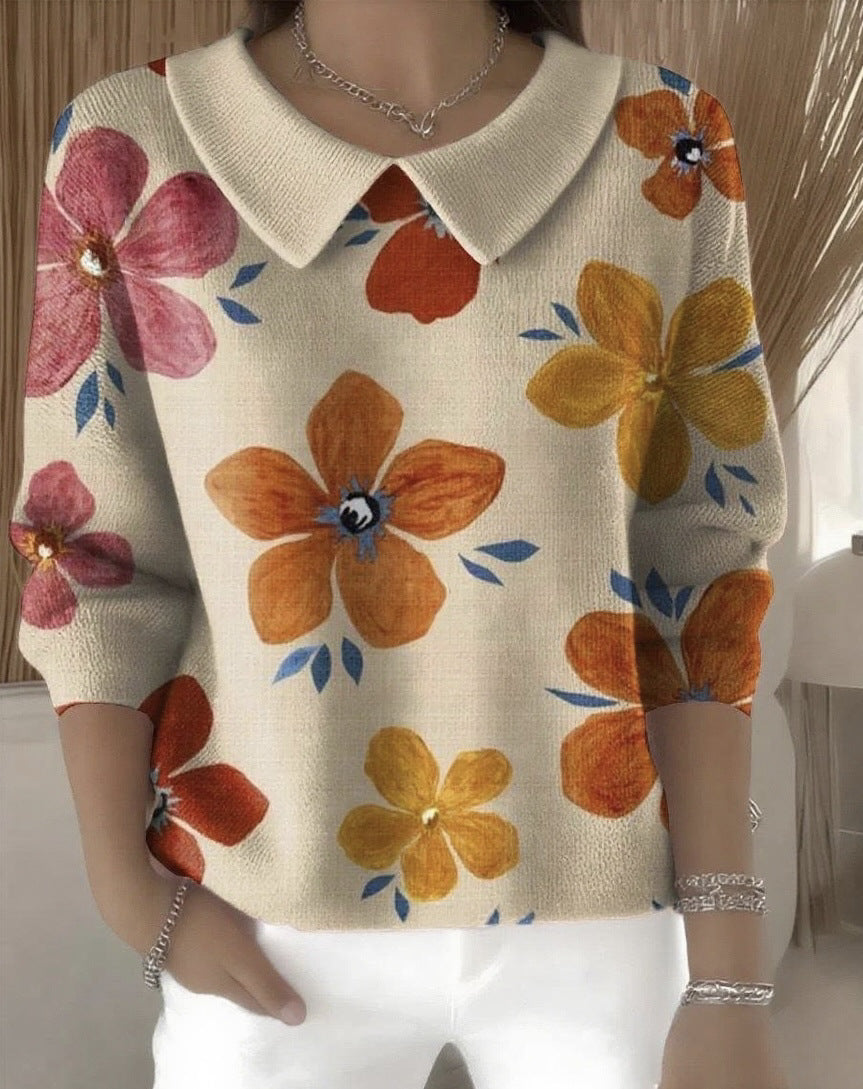 Women's Polo Collar Solid Color V-neck Long Sleeve