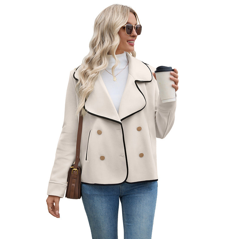 Beige Casual Minimalist Warm Short Wool Coat for Women