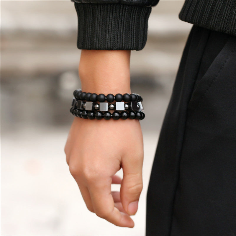 Retro Simple Black Frosted Bracelet Set