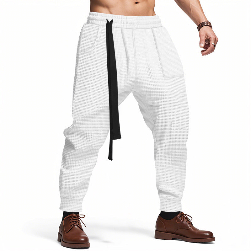 Men's Casual Pants Solid Waffle Male Hip Hop Streetwear Track Pants