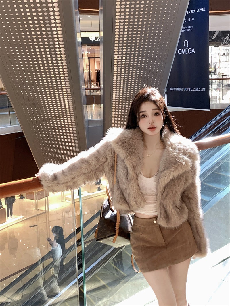 Women's Winter Large Lapel Short Artificial Fur Upper Garment