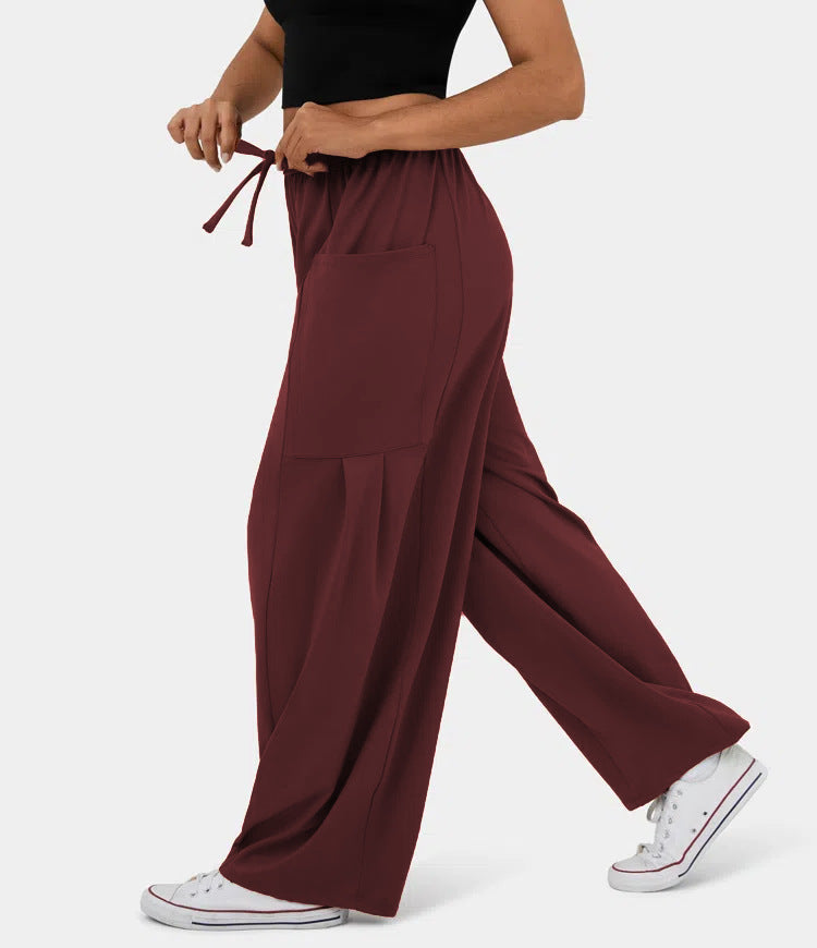 Fashionable And Stylish Elastic Waist Pleated Wide Leg Pants