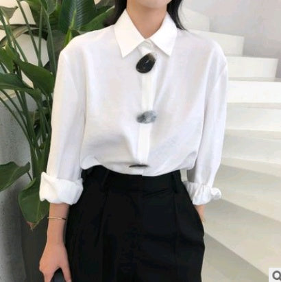 Ladies temperament women's POLO collar glass buckle shirt shirt women