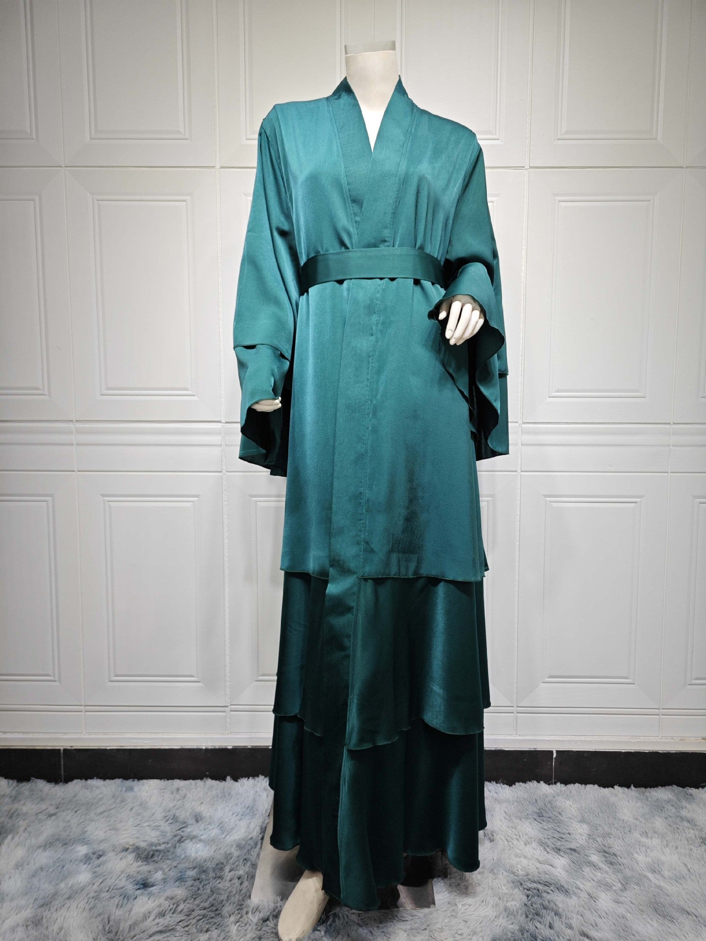 Robe abaya unie, vêtement d'extérieur cardigan, style musulman
