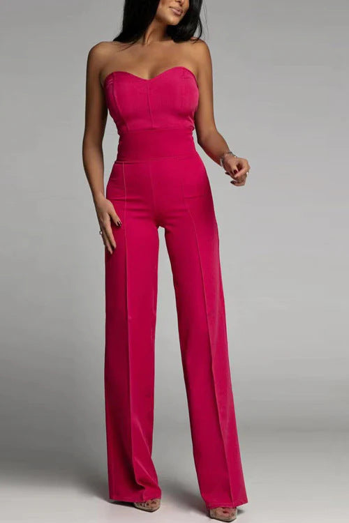 Women's Slim-fit Tube Top Straight Jumpsuit