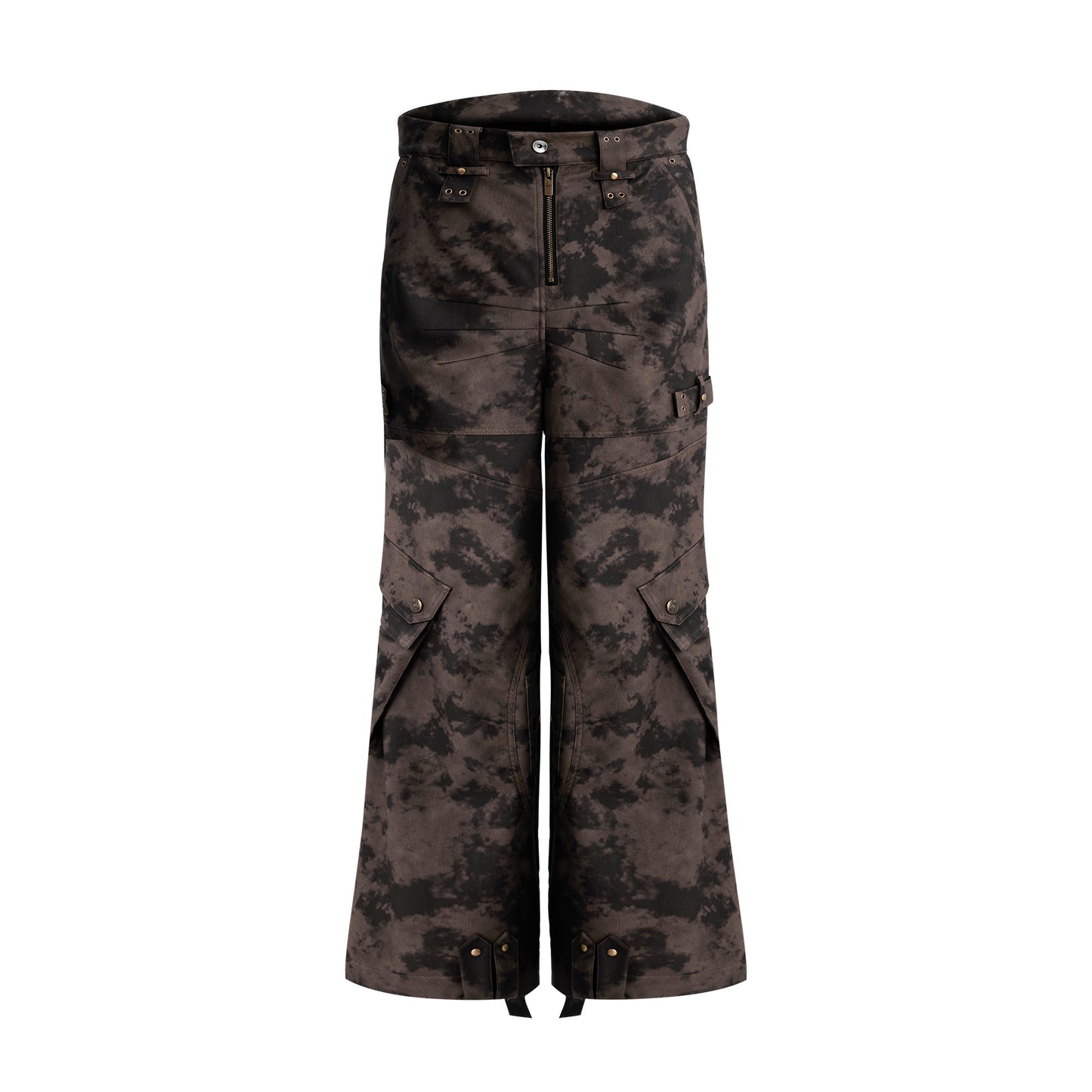 Niche Retro Distressed Blooming Heavy Multi-pocket Workwear Leather Pants