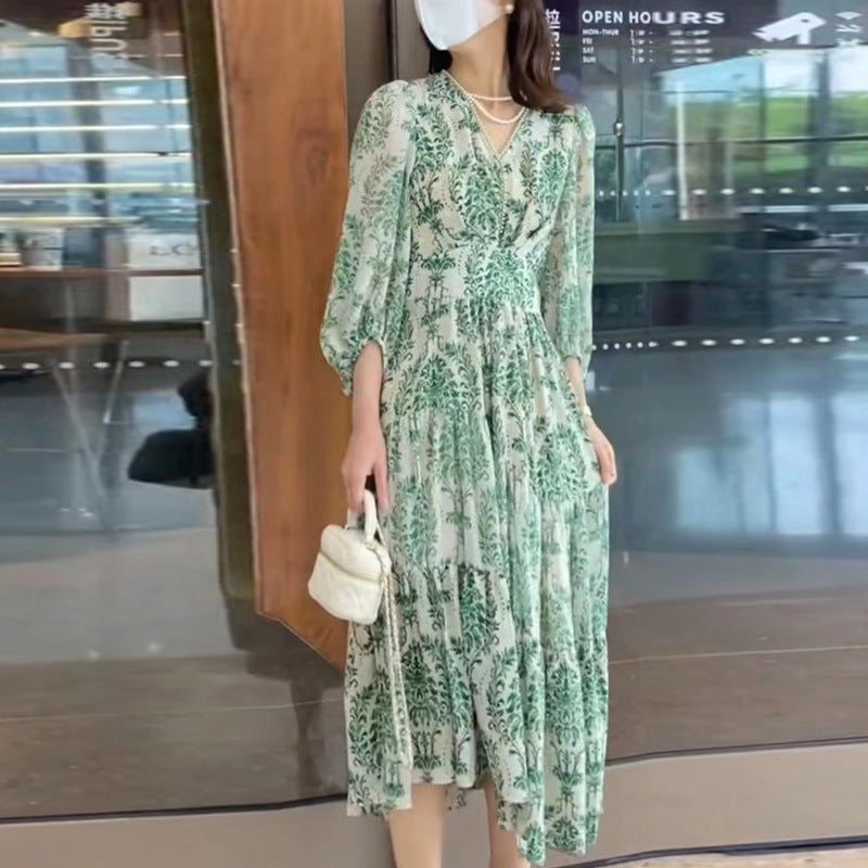 French Women Floral Dress For Summer And Autumn