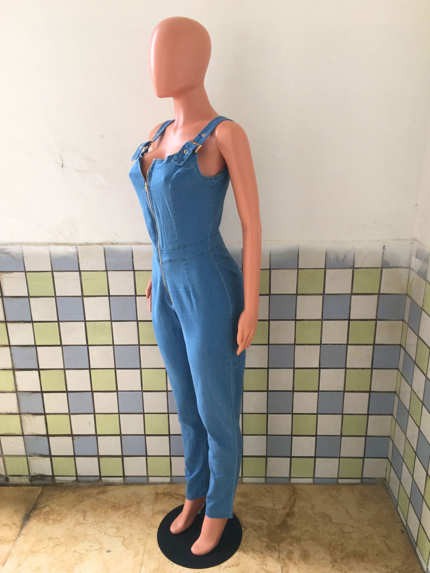 High Elastic Overalls Denim Jumpsuit