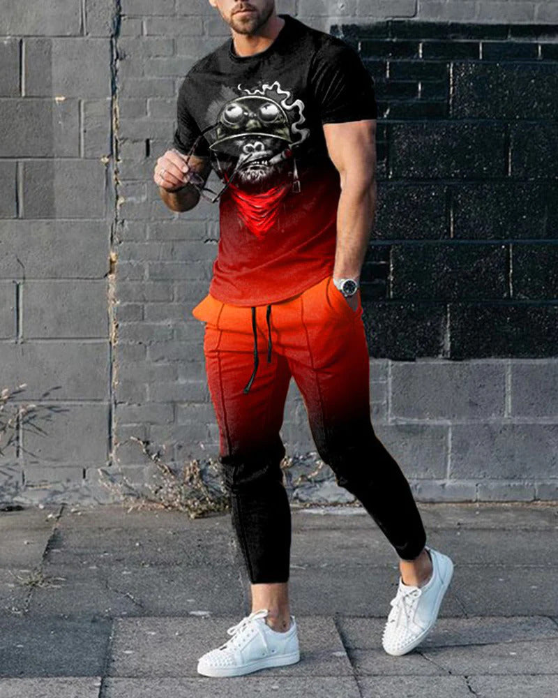 Short-sleeved Cotton-like Fashionable Printed Thin Suit