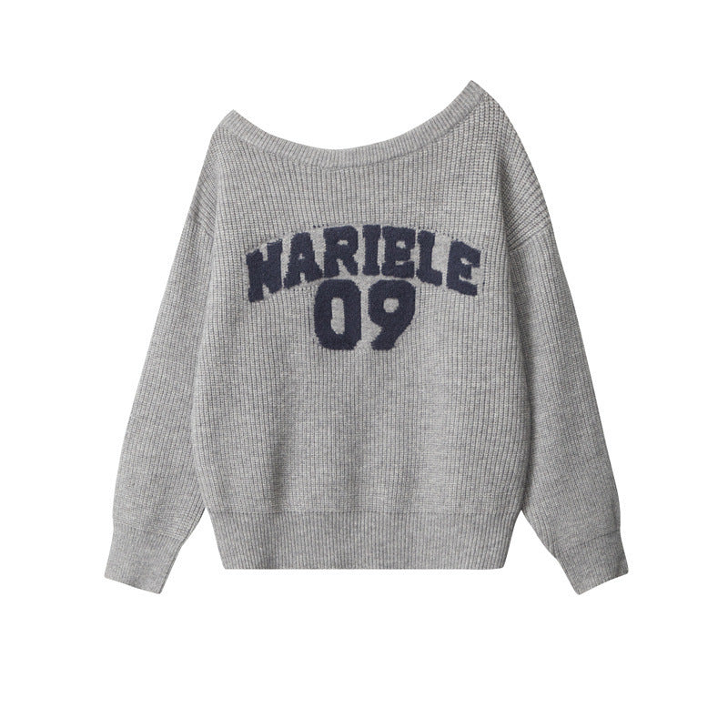 Women's American-style Letter Sweater Loose Off-the-shoulder Pullover