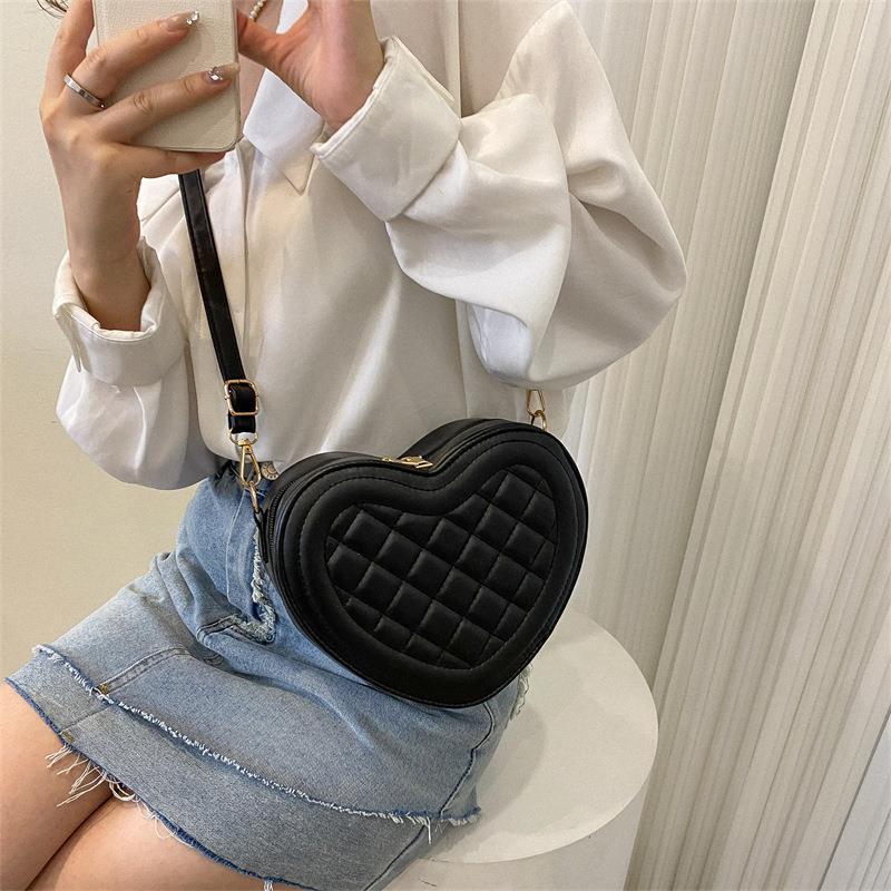 Women's Fashion Solid Color Rhombus Love-shaped Shoulder Crossbody Bag
