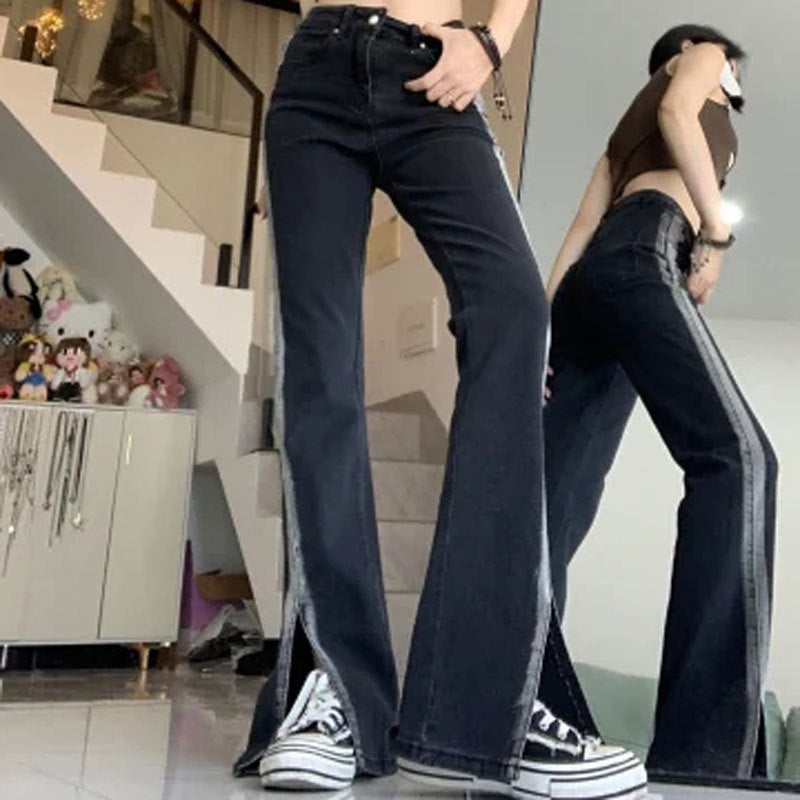 Women's High Waist Black Slit Stretch Jeans