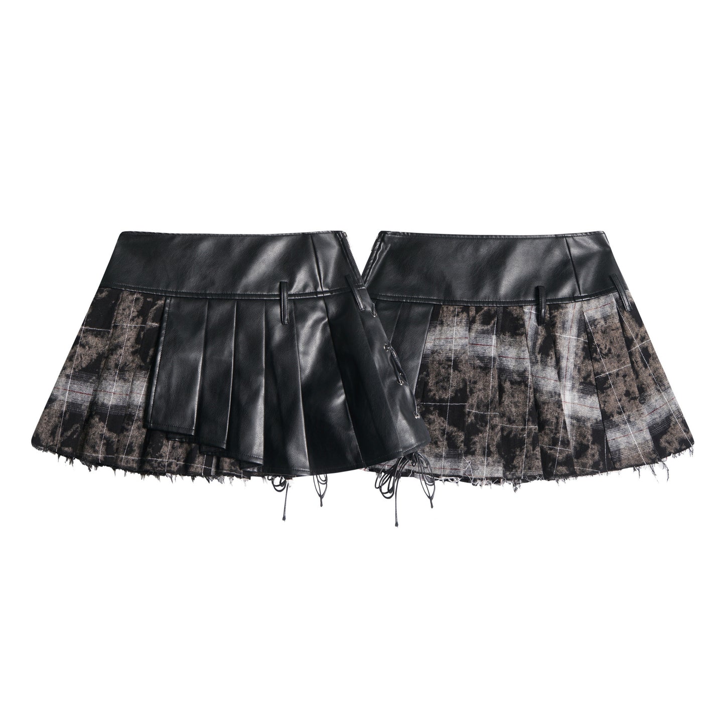 Fashion Leather Stitching Pleated Skirt Women