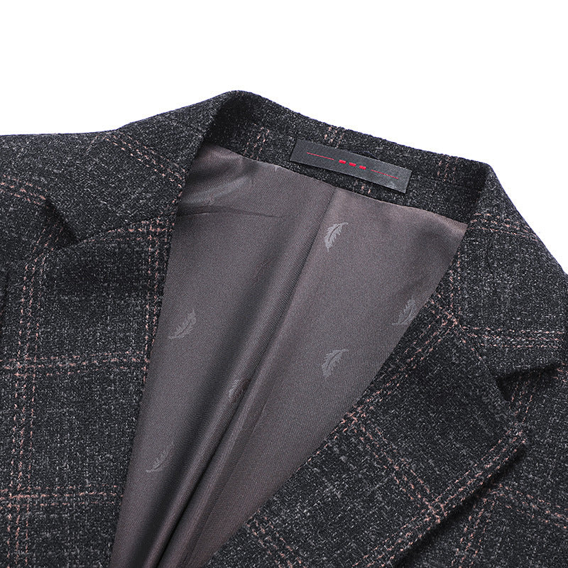 Slim Fit Plaid Suit with Two-Button Closure