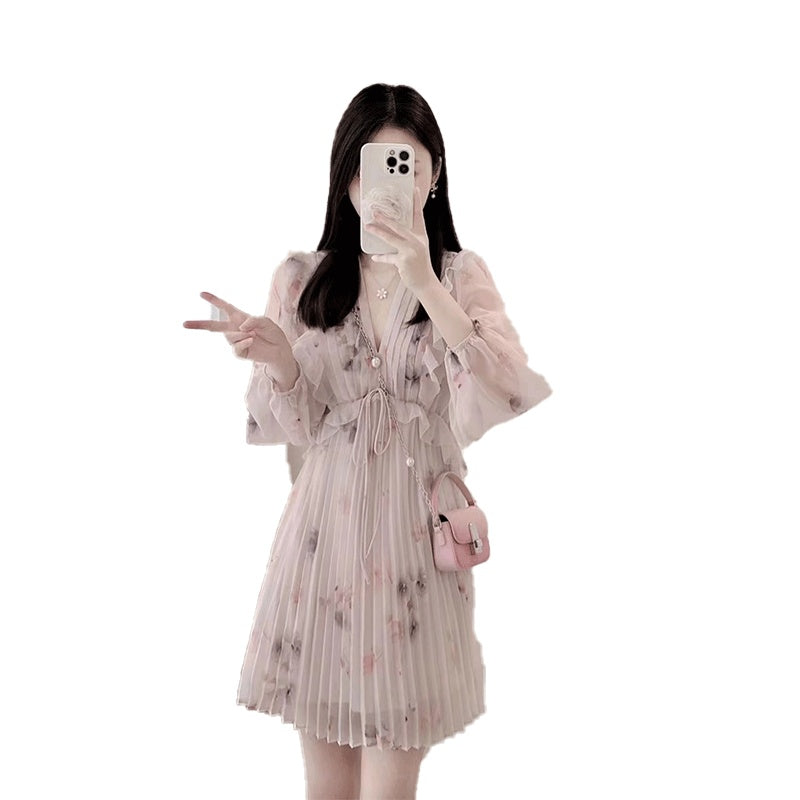 Pink French Chiffon Floral Dress For Women