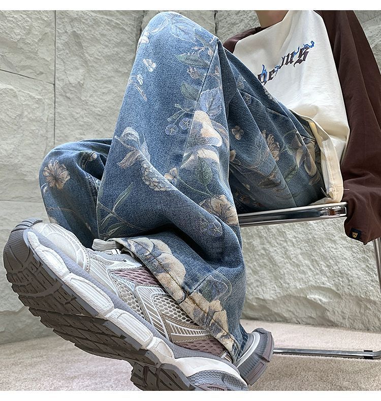 American Retro Worn Jeans Men's Summer Design Sense Niche Straight Fashion Brand Fried Street Ruoshuai