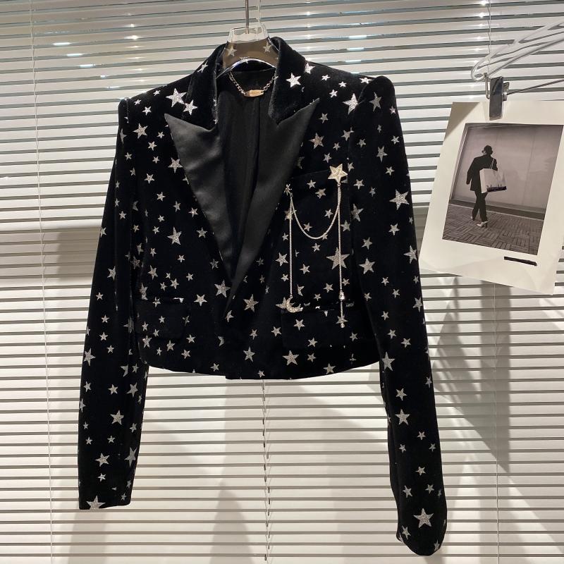 Ladies Spring New Star Suede Pin Jacket Suit