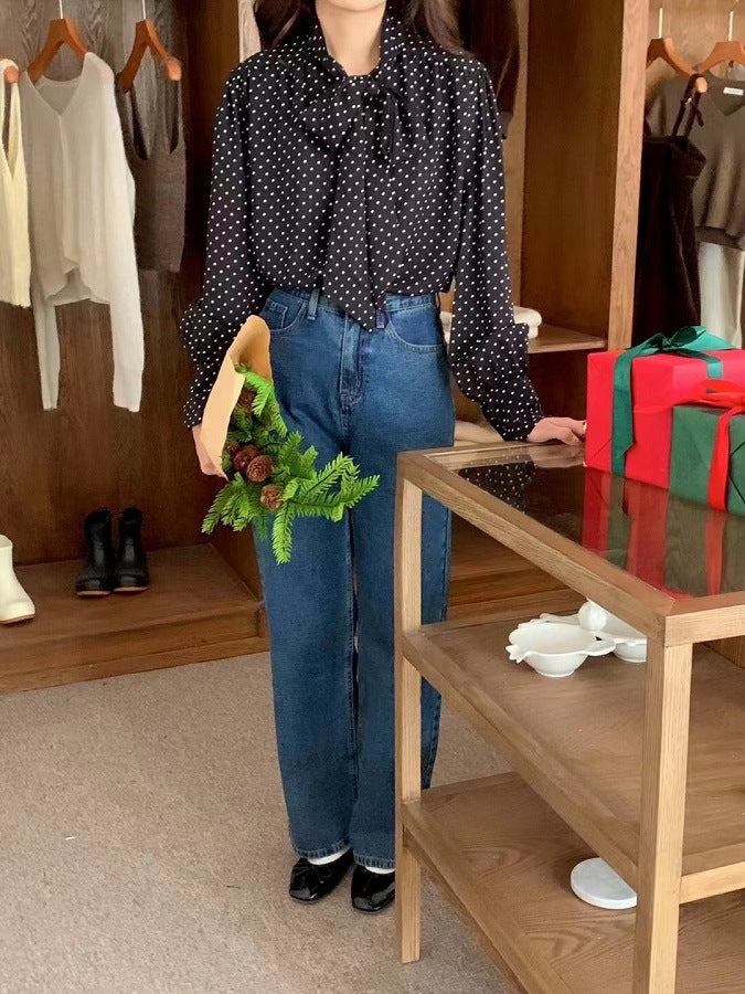 Women's Silk-led Chiffon Polka Dots Shirt