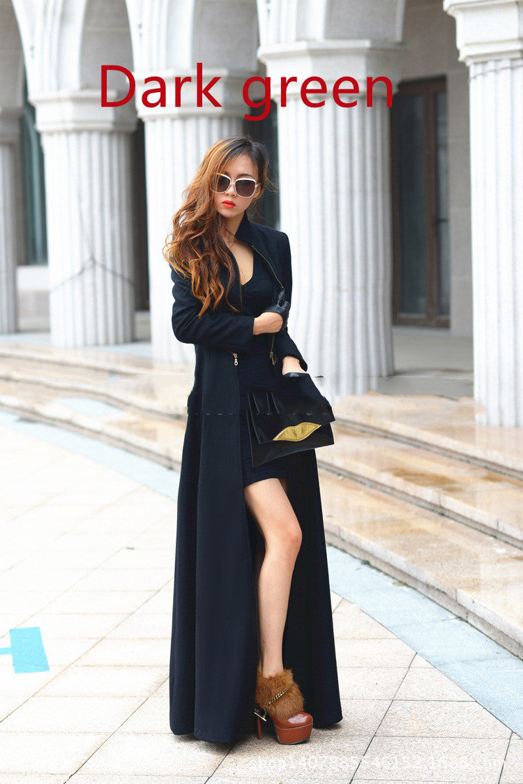 Slit Mopping Floor Super Long Woolen Stand-collar Coat Style