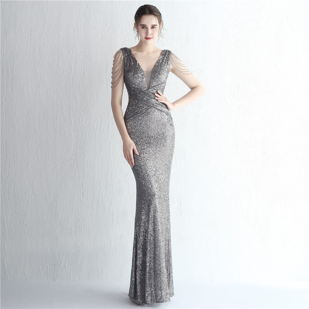 Banquet Temperament Showing Long Sequin Dress