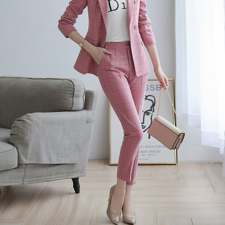 Women's Plaid Suit Jacket Slim Professional Suit