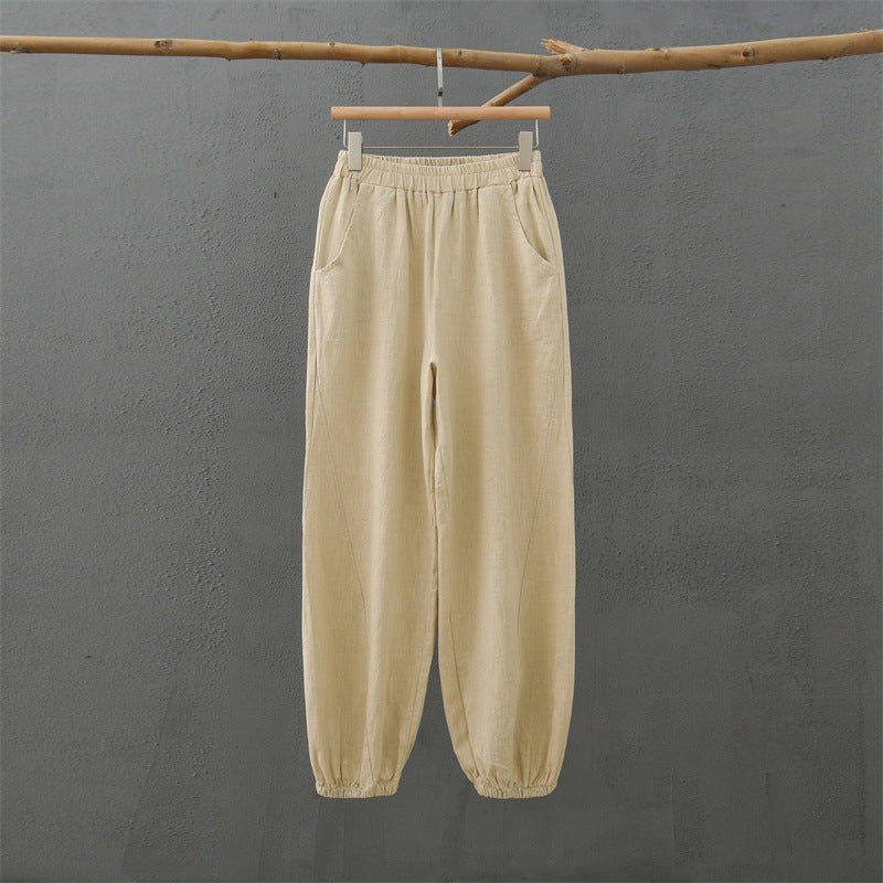 Women's Cotton And Linen Slub Casual Trousers Lantern Yoga Pants