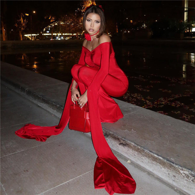 Women's Fashion Design Long Sleeve Off Shoulder Jumpsuit