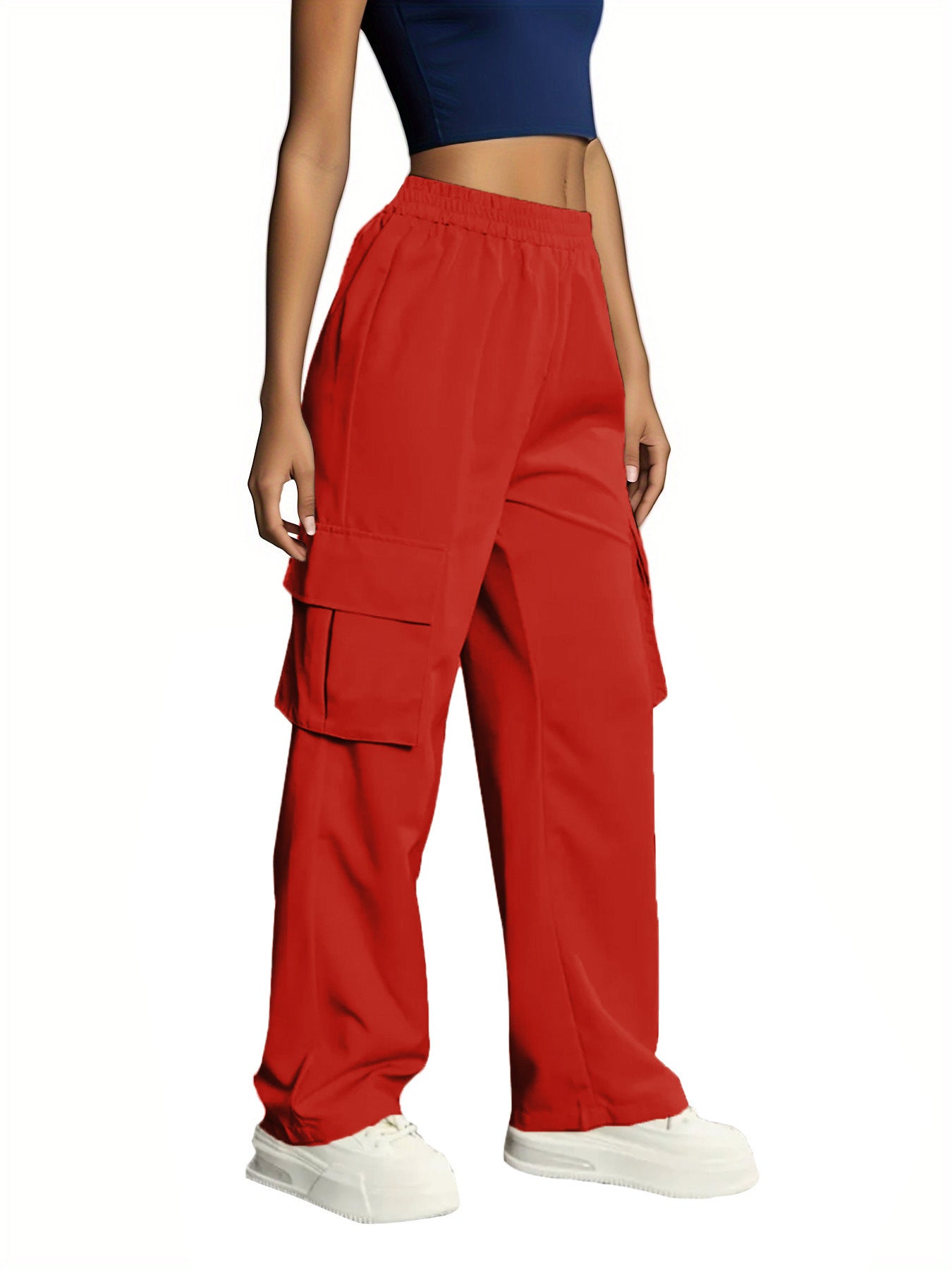 Solid Color High Waist Flip Pocket Overalls For Women