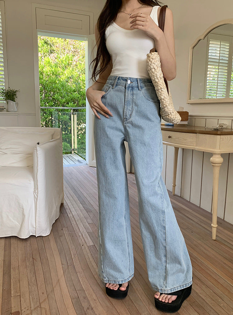 Women's Loose High Waist Retro Cropped Patchwork Wide-leg Jeans