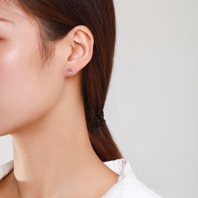 S925 Silver Diamond Small Love Stud Earrings