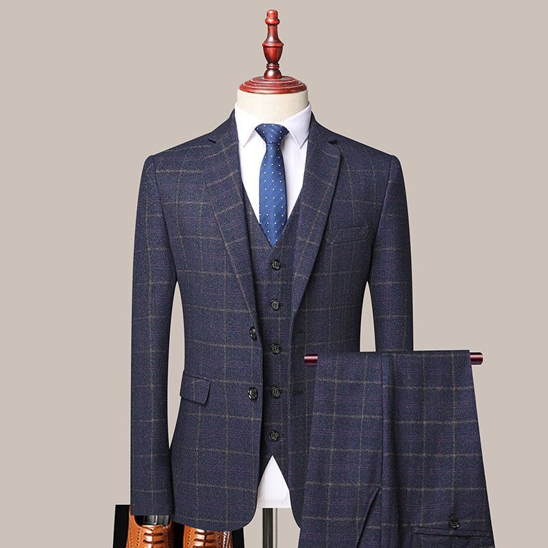 Men's Slim-Fit Three-Piece Wedding Suit in Blue, Navy, Black, Gray