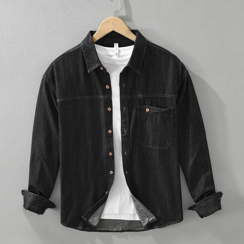 Retro Denim Long Sleeve Shirt Men