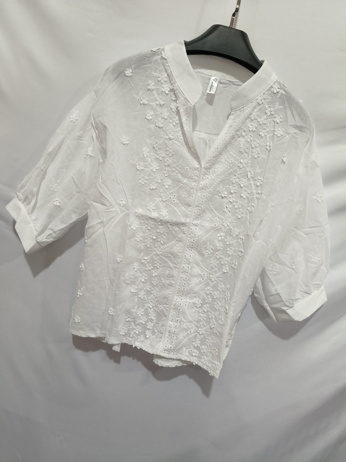 Women's Fashion V-neck Stand Collar Embroidery Lace Blouse Shirt