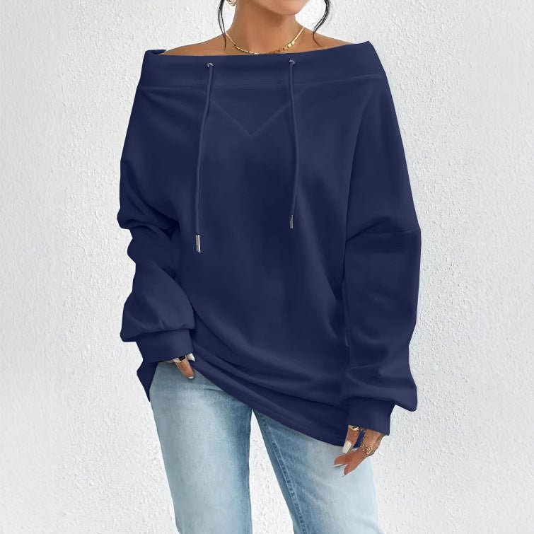 Women's Loose Casual Drawstring Off-the-shoulder Off-shoulder Top