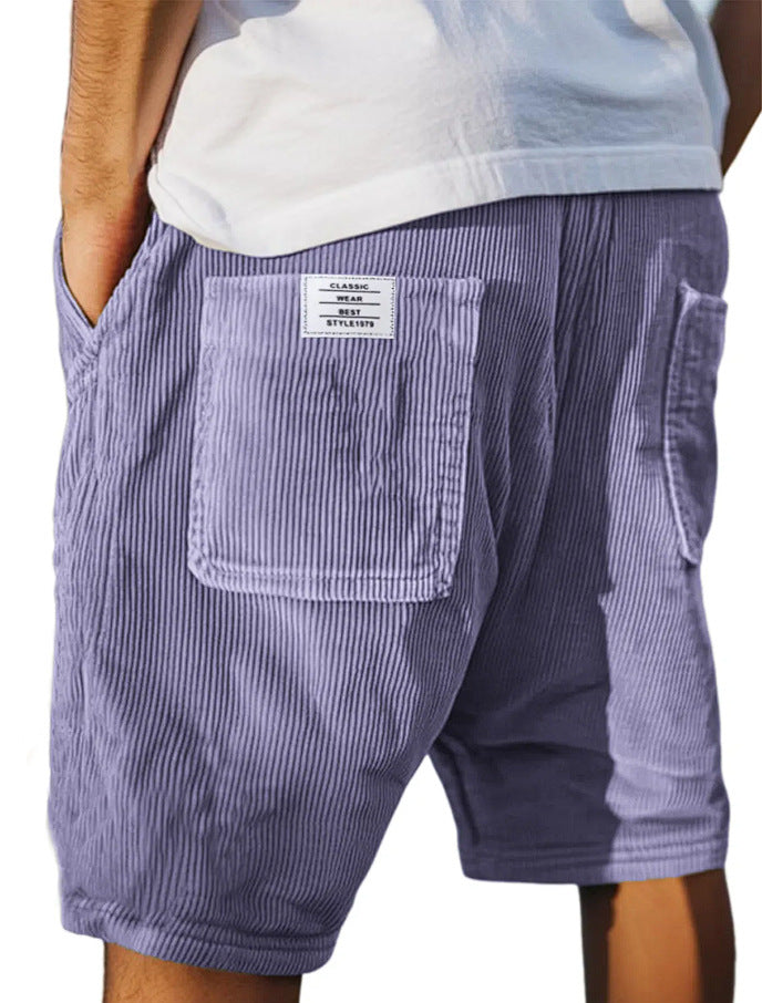 Men's Multi-pocket Embroidery Mark Corduroy Shorts