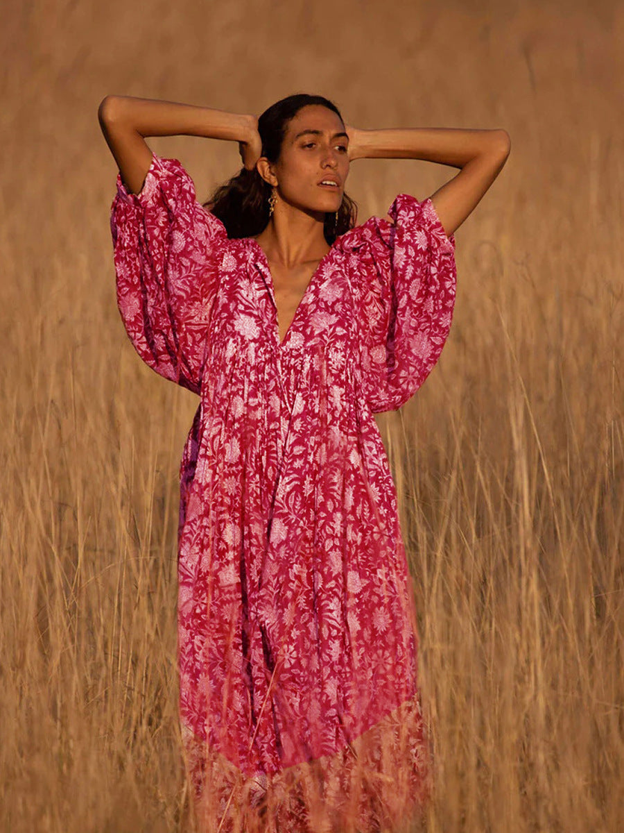 New Floral Fashion Women's Loose Plus Size Casual Half Sleeve Dress
