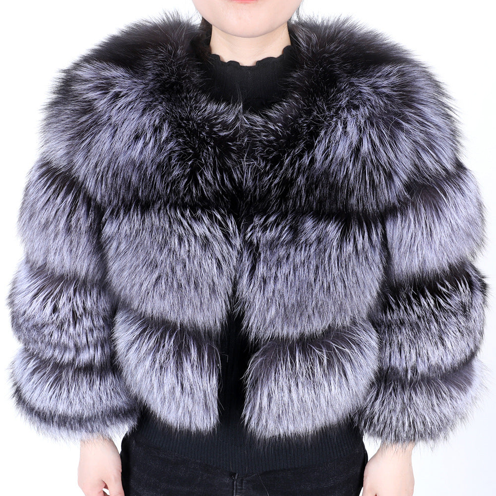 Thickened Fox Fur Stitching Coat Faux Fur Jacket