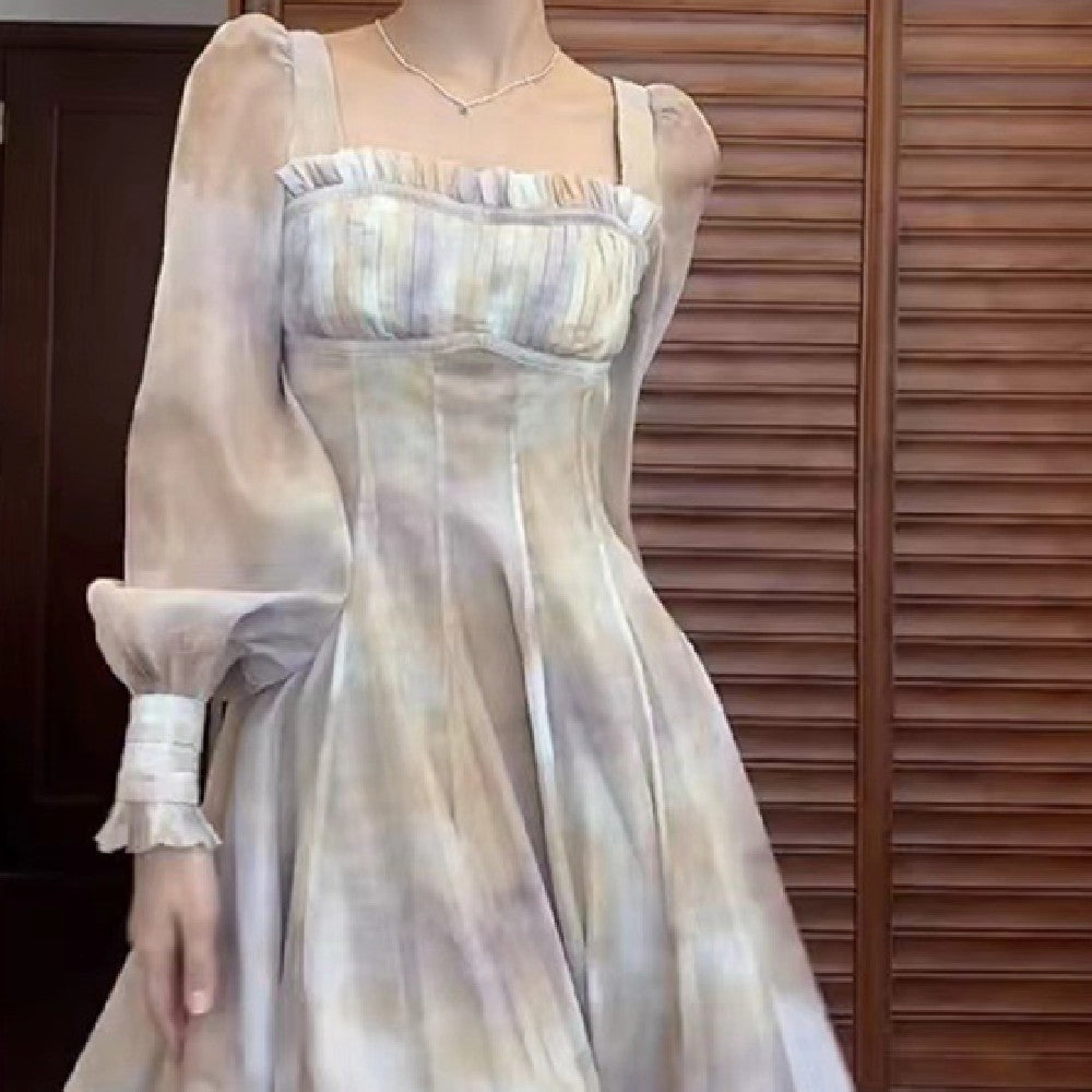 Dress With Square Collar And Waist