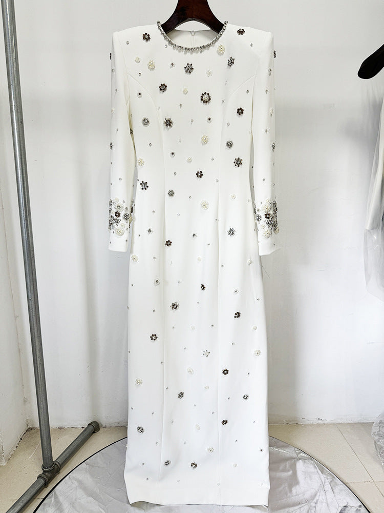 Fashion Temperament Heavy Industry Beads Diamond Slim Long Dress