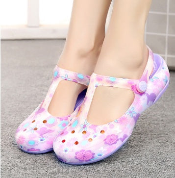 New sandals women's shoes Summer hole shoes women Printed sandals jelly beach shoes